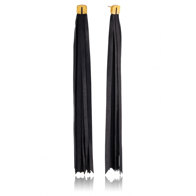 Long Tassel Leather Earrings in Gold